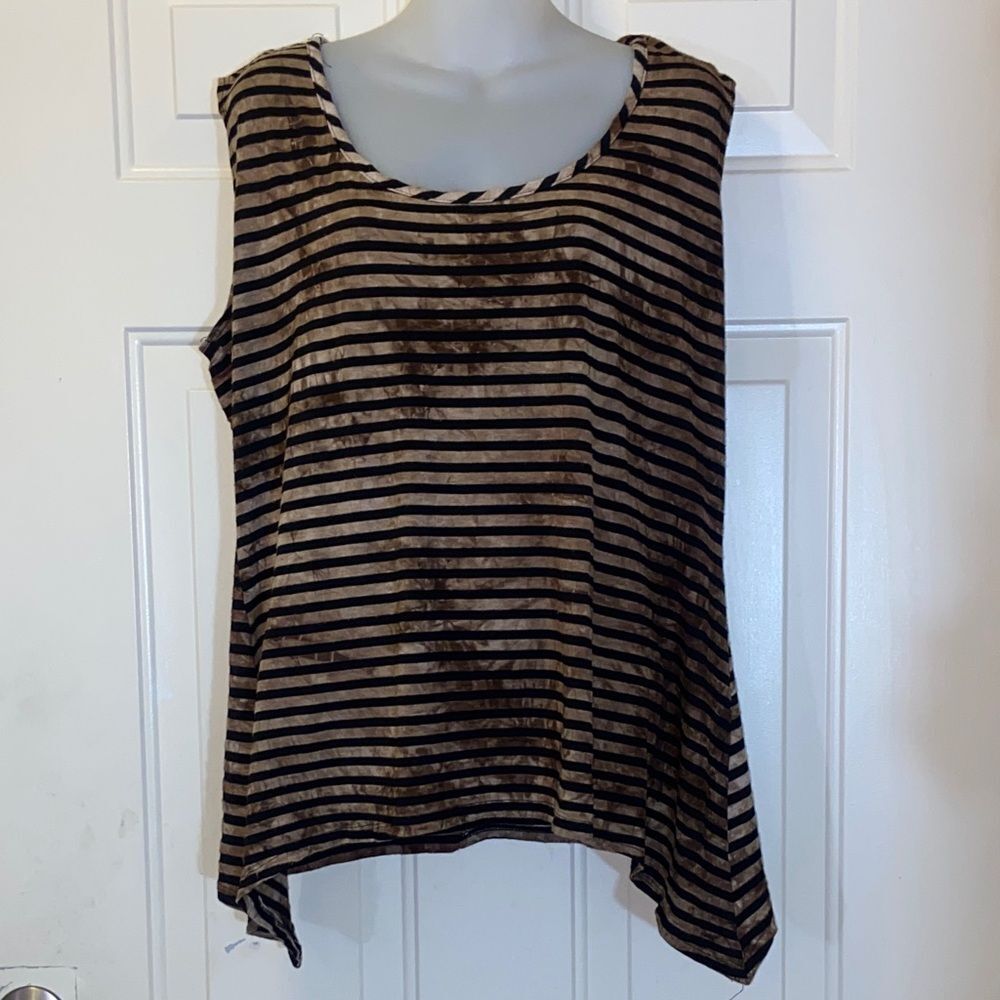Double Take Striped Black and Tan Women's Top Size 1X